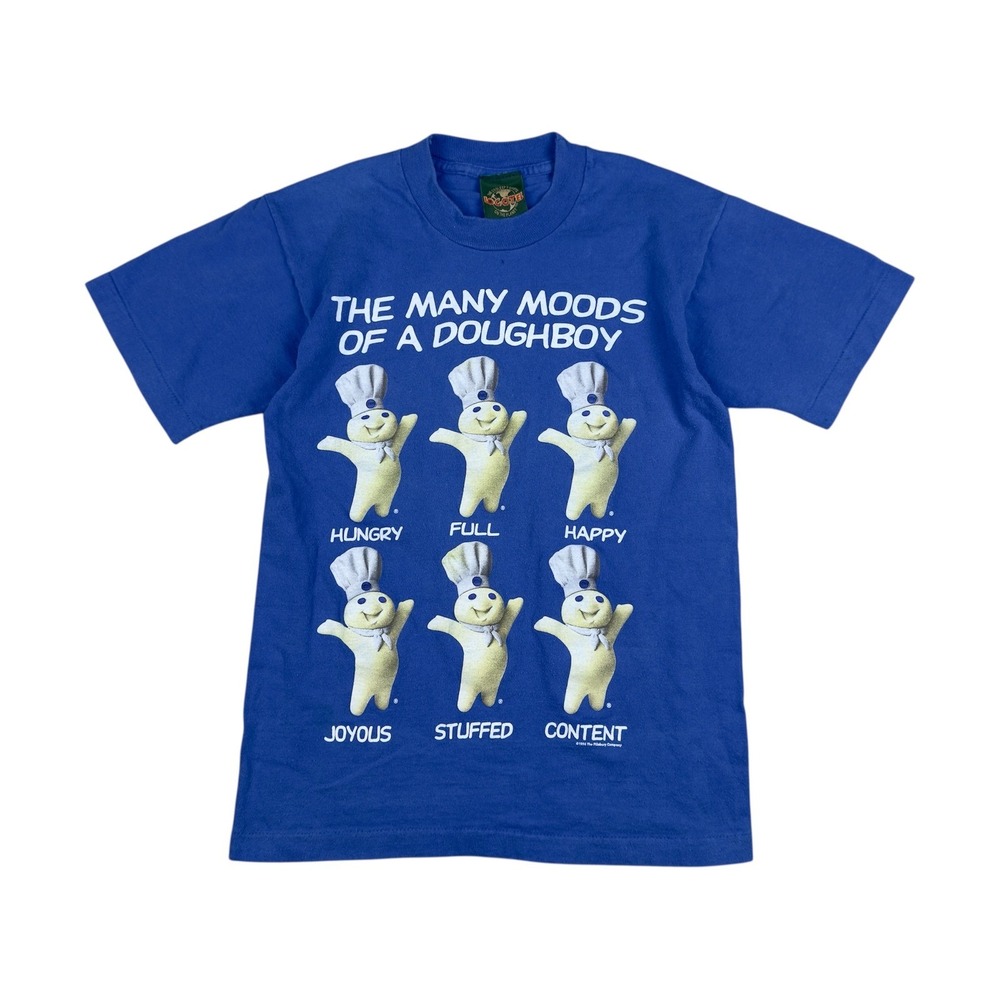 Vtg 1996 Pillsbury Doughboy Graphic T Shirt Size XS/S Blue Made‎ USA Food Promo